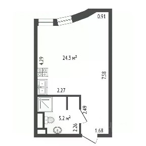 Продается апартаменты-студия, 29,5 м²