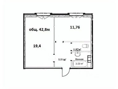 Продается 1-комн. квартира, 42,8 м²