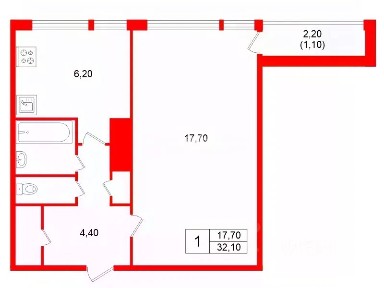 Продается 1-комн. квартира, 32,1 м²