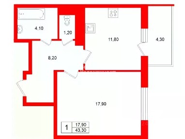 Продается 1-комн. квартира, 43,3 м²