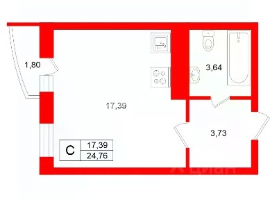 Продается студия, 25 м²