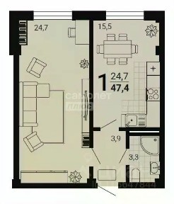 Продается 1-комн. квартира, 47 м²