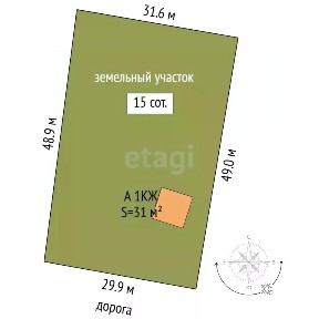 Продается 1-этажный дом, 31 м²