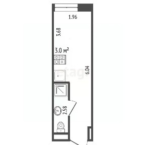 Продается апартаменты-студия, 11,4 м²