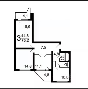 Продается 3-комн. квартира, 74,3 м²
