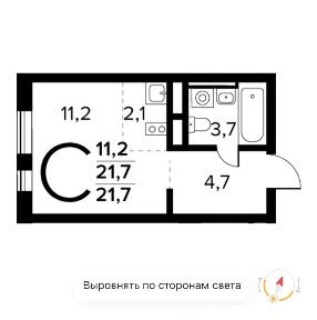 Продается студия, 21,7 м²