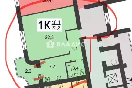 Продается 1-комн. квартира, 40,1 м²