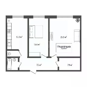Продается 2-комн. квартира, 76,1 м²