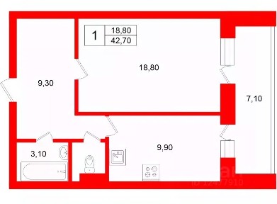 Продается 1-комн. квартира, 42,7 м²