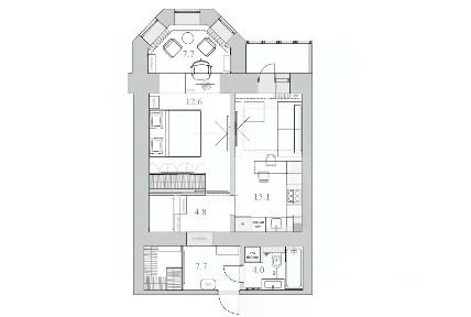Продается 1-комн. квартира, 51,4 м²