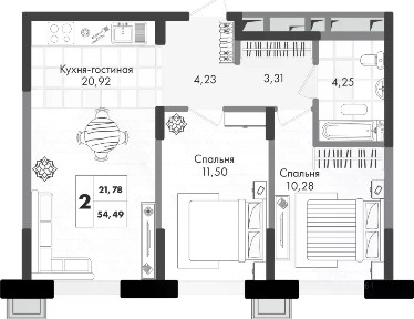 Продается 2-комн. квартира, 55 м²