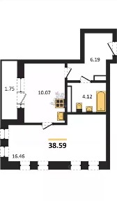 Продается 1-комн. квартира, 38,59 м²