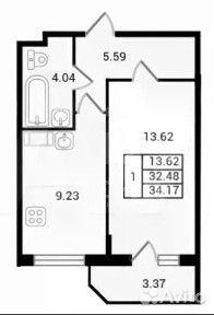 Продается 1-комн. квартира, 34,2 м²