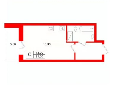 Продается студия, 21 м²