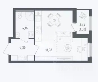Продается студия, 29,7 м²