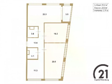 Продается квартира свободной планировки, 95 м²