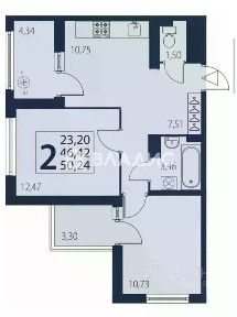 Продается 2-комн. квартира, 50,1 м²