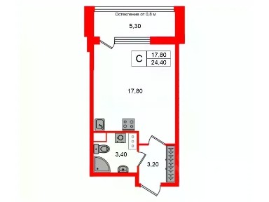Продается студия, 24,4 м²