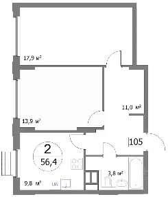 Продается 2-комн. квартира, 56,4 м²
