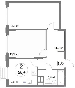 Продается 2-комн. квартира, 56,4 м²