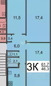 Продается 3-комн. квартира, 61,7 м²