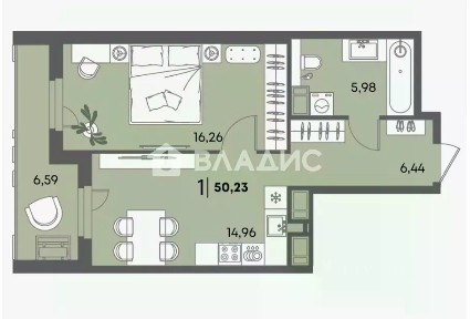 Продается 1-комн. квартира, 50,2 м²