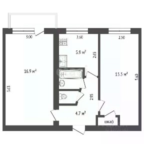 Продается 2-комн. квартира, 44,5 м²