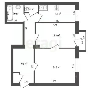 Продается 2-комн. квартира, 48,6 м²