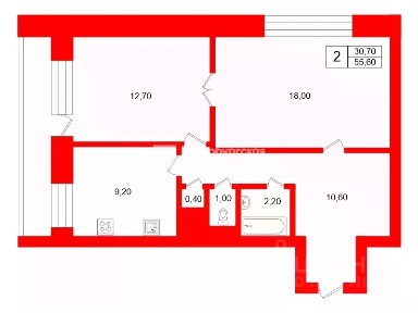 Продается 2-комн. квартира, 55,6 м²