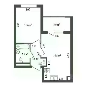 Продается 1-комн. квартира, 34,28 м²