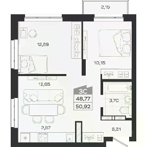 Продается 3-комн. квартира, 48,77 м²