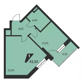 Продается 1-комн. квартира, 43,33 м²