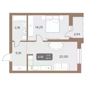 Продается 2-комн. квартира, 46,85 м²