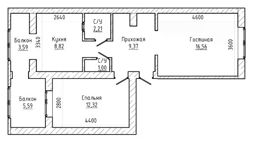 Продается 2-комн. квартира, 54 м²
