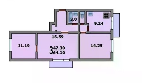 Продается 3-комн. квартира, 64,1 м²