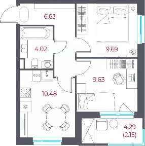 Продается 2-комн. квартира, 42,59 м²
