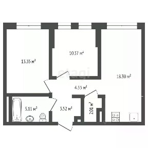 Продается 2-комн. квартира, 56,1 м²