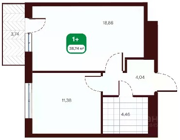 Продается 1-комн. квартира, 42,48 м²