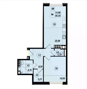 Продается 1-комн. квартира, 56,4 м²