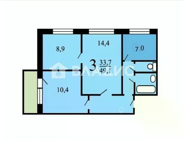 Продается 3-комн. квартира, 49,1 м²