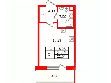 Продается студия, 21,45 м²