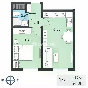 Продается 1-комн. квартира, 34,1 м²