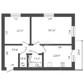 Продается 2-комн. квартира, 60,8 м²