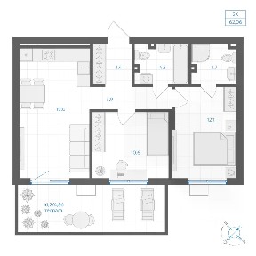 Продается 2-комн. квартира, 62,06 м²