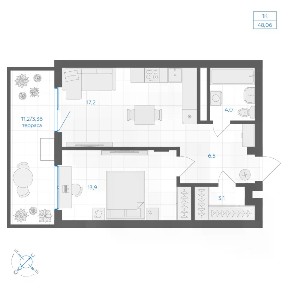 Продается 1-комн. квартира, 48,06 м²