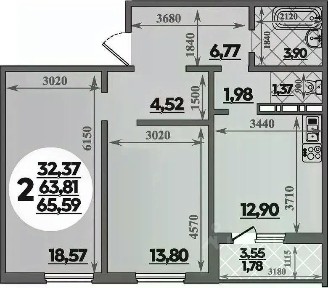Продается 2-комн. квартира, 65,59 м²