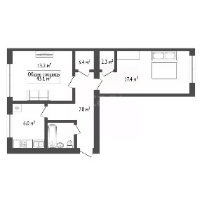 Продается 2-комн. квартира, 43,1 м²