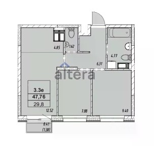 Продается 3-комн. квартира, 47,76 м²
