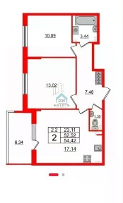 Продается 2-комн. квартира, 51,2 м²