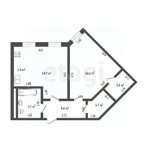 Продается 1-комн. квартира, 52,9 м²